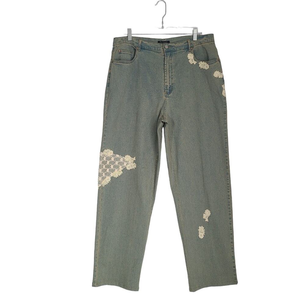 Vintage 90s For Joseph Acid Wash Jeans 18W Straight Leg Lace Applique Cottage